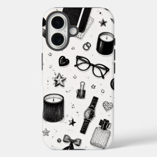 iPhone 16 Funda de teléfono estética en negro y blanco