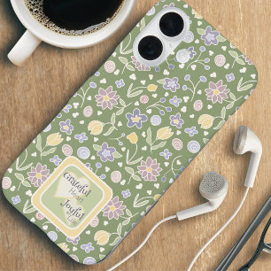iPhone 16 Funda de teléfono floral con corazón agradecido y