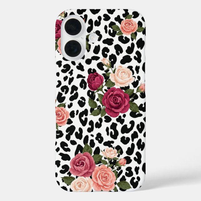 iPhone 16 Funda de teléfono floral con estampado de leopardo (Reverso )