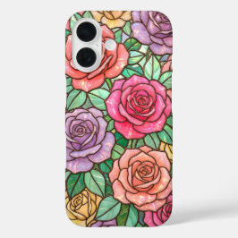 iPhone 16 Funda de teléfono floral de rosa de vidrio emploma