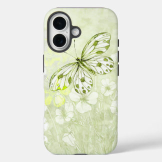 iPhone 16 Funda de teléfono floral y mariposa verde suave