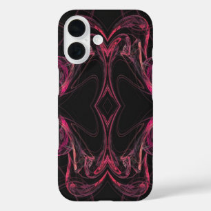 iPhone 16 Funda de teléfono fractal rosa y negro