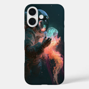 iPhone 16 Funda de teléfono Galaxia Astronauta Medusa Neon