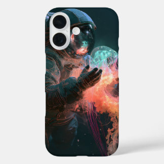 iPhone 16 Funda de teléfono Galaxia Astronauta Medusa Neon