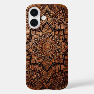 iPhone 16 Funda de teléfono mandala elegante marrón