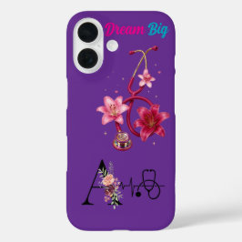 iPhone 16 Funda de teléfono morada estetoscopio floral elega