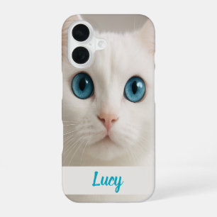 iPhone 16 Funda de teléfono para gato blanco personalizada c