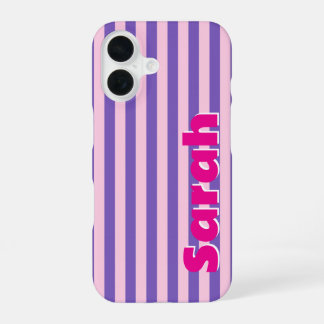 iPhone 16 Funda de teléfono para niñas con rayas rosadas y m