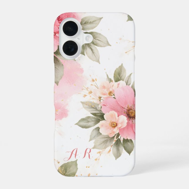 iPhone 16 Funda floral rosa personalizada para mujeres (Reverso )