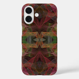 iPhone 16 Funda fractal rosa, verde y negro