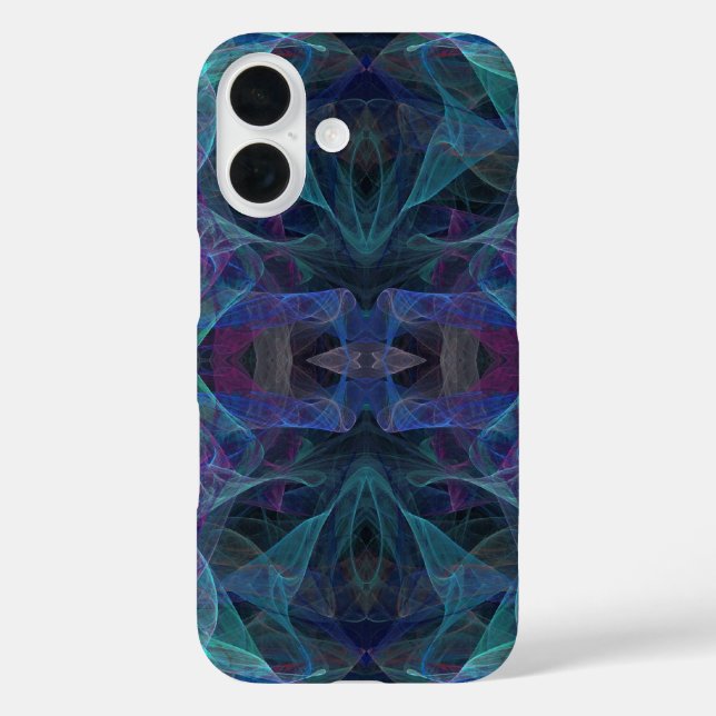 iPhone 16 Funda Fractal Verde, Azul y Negro (Reverso )