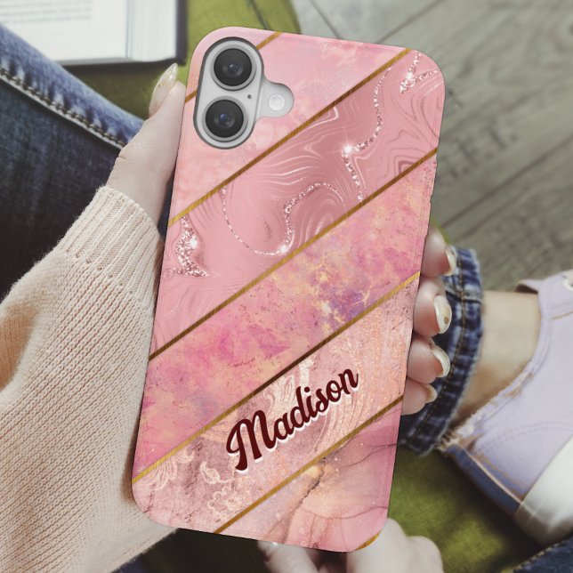 iPhone 16 Funda geométrico rosa de moda oro giratorio elegan (Subido por el creador)
