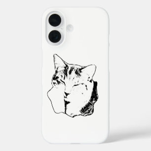 iPhone 16 Funda monocromo del gato del tabernáculo dormido