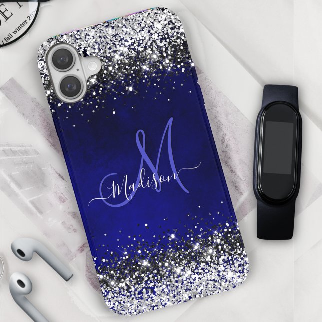 iPhone 16 Funda monograma de purpurina de imitación de plata (Subido por el creador)