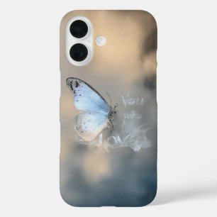 iPhone 16 Funda móvil de mariposa azul de cristal