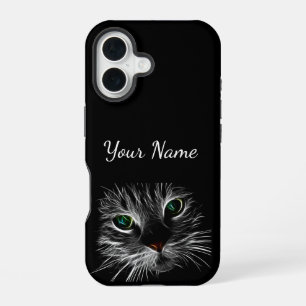 iPhone 16 Funda para teléfono con cara de gato de ojos verde
