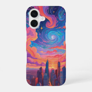 iPhone 16 Funda para teléfono con paisaje urbano del cielo p