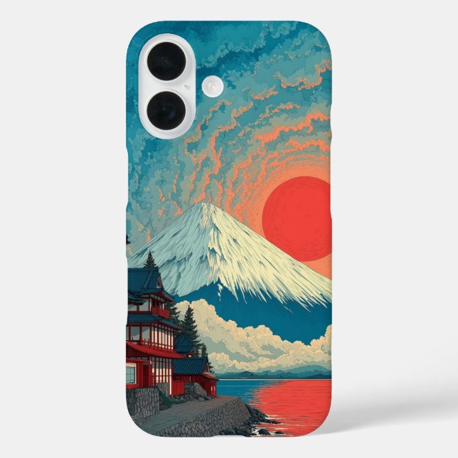 iPhone 16 Funda para teléfono de arte japonés Atardecer en e (Reverso )
