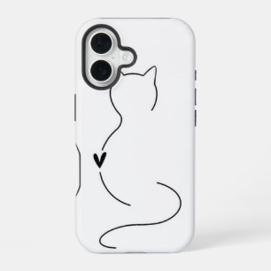 iPhone 16 Funda para teléfono de arte lineal de gato minimal
