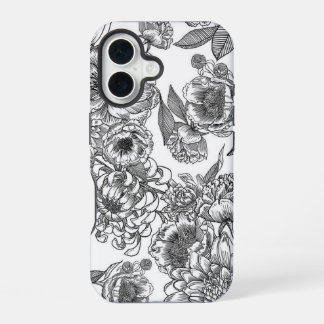 iPhone 16 Funda para teléfono de arte lineal floral vintage