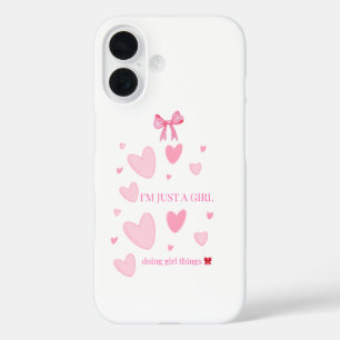 iPhone 16 Funda para teléfono de corazones rosas y lazo Soy