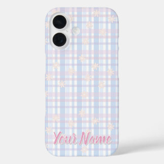 iPhone 16 Funda para teléfono de cuadros pastel azul bebé -