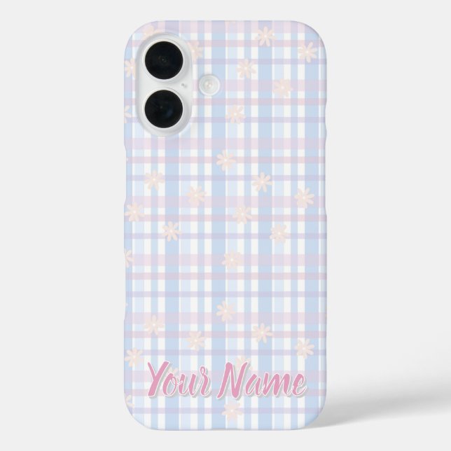 iPhone 16 Funda para teléfono de cuadros pastel azul bebé -  (Reverso )
