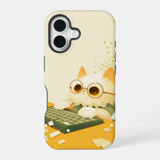 iPhone 16 Funda para teléfono de gato trabajador, Apple iPho