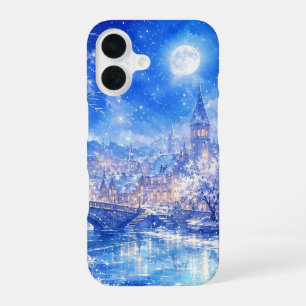 iPhone 16 Funda para teléfono de pueblo invernal bajo la luz