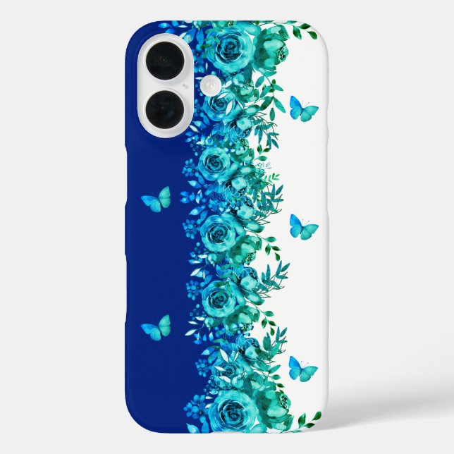 iPhone 16 Funda para teléfono jardín de mariposa azul (Reverso )