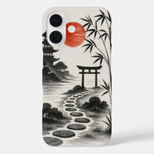 iPhone 16 Funda para teléfono paisaje zen al amanecer