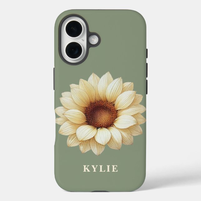 iPhone 16 Funda para teléfono verde sage con girasol persona (Reverso )