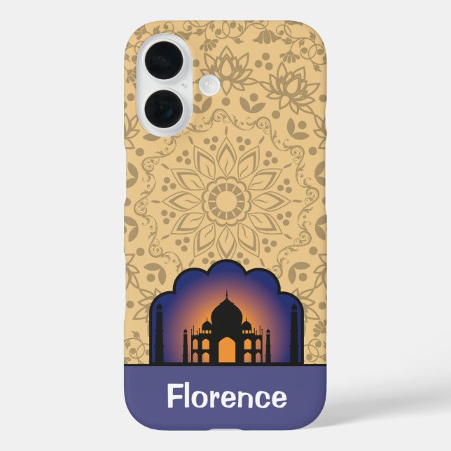 iPhone 16 Funda Personalizada con el Taj Mahal Silueteado Ca (Reverso )