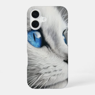 iPhone 16 Gato Blanco Elegante con Ojos Azules – Funda para