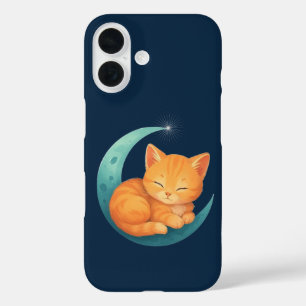 iPhone 16 Gato Naranja Durmiendo en la Luna Funda