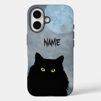 iPhone 16 Gato negro y Funda de la luna-mate Samsung Galax