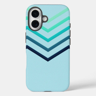 iPhone 16 Grandes rayas de Chevron en funda de teléfono azul
