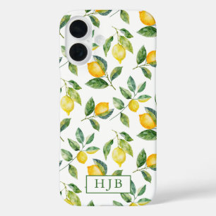 iPhone 16 Monograma personalizado Funda de Lemones de verano