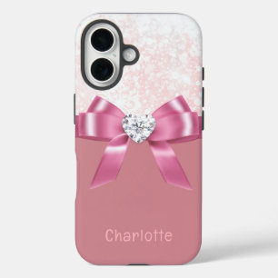 iPhone 16 Nombre personalizado Funda de cinta rosada para co