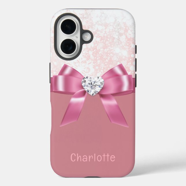 iPhone 16 Nombre personalizado Funda de cinta rosada para co (Reverso )