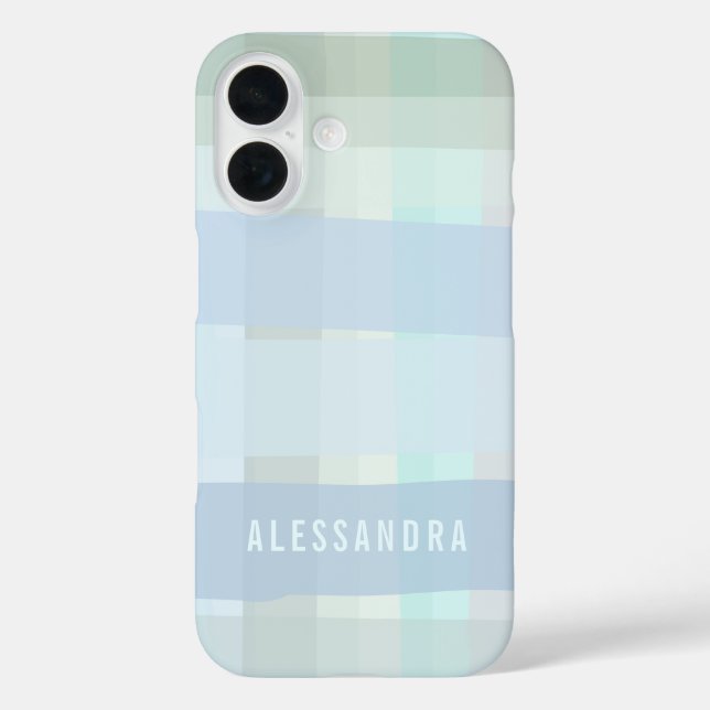 iPhone 16 Nombre personalizado Pastel,Comprobar la funda azu (Reverso )