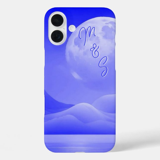 iPhone 16 Plus Blue Moonlight Galaxy Monogrammed Funda - Mate iPh (Reverso )