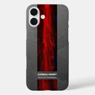 iPhone 16 Plus Funda abstracta de nombre rojo robusto