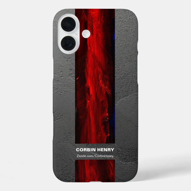 iPhone 16 Plus Funda abstracta de nombre rojo robusto (Reverso )