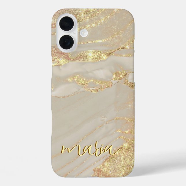 iPhone 16 Plus Funda con monograma de tinta de alcohol dorado par (Reverso )