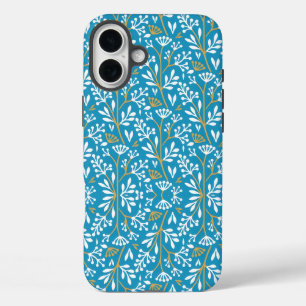 iPhone 16 Plus Funda de color azul estilo vintage con patrón botá