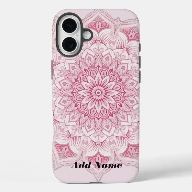 iPhone 16 Plus Funda de Mandala rosa árabe (Reverso )