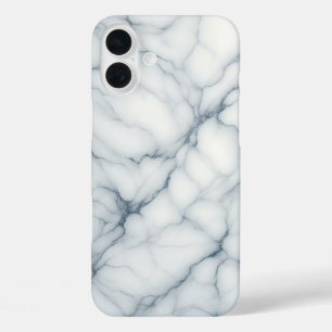 iPhone 16 Plus Funda de mármol blanco de lujo: elegante azul y gr