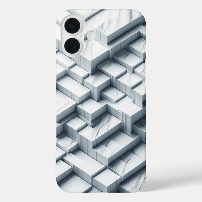 iPhone 16 Plus Funda de mármol blanco geométrico 3D de lujo - Mod (Reverso )