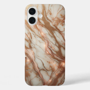 iPhone 16 Plus Funda de mármol de oro rosa de lujo - Piedra blanc